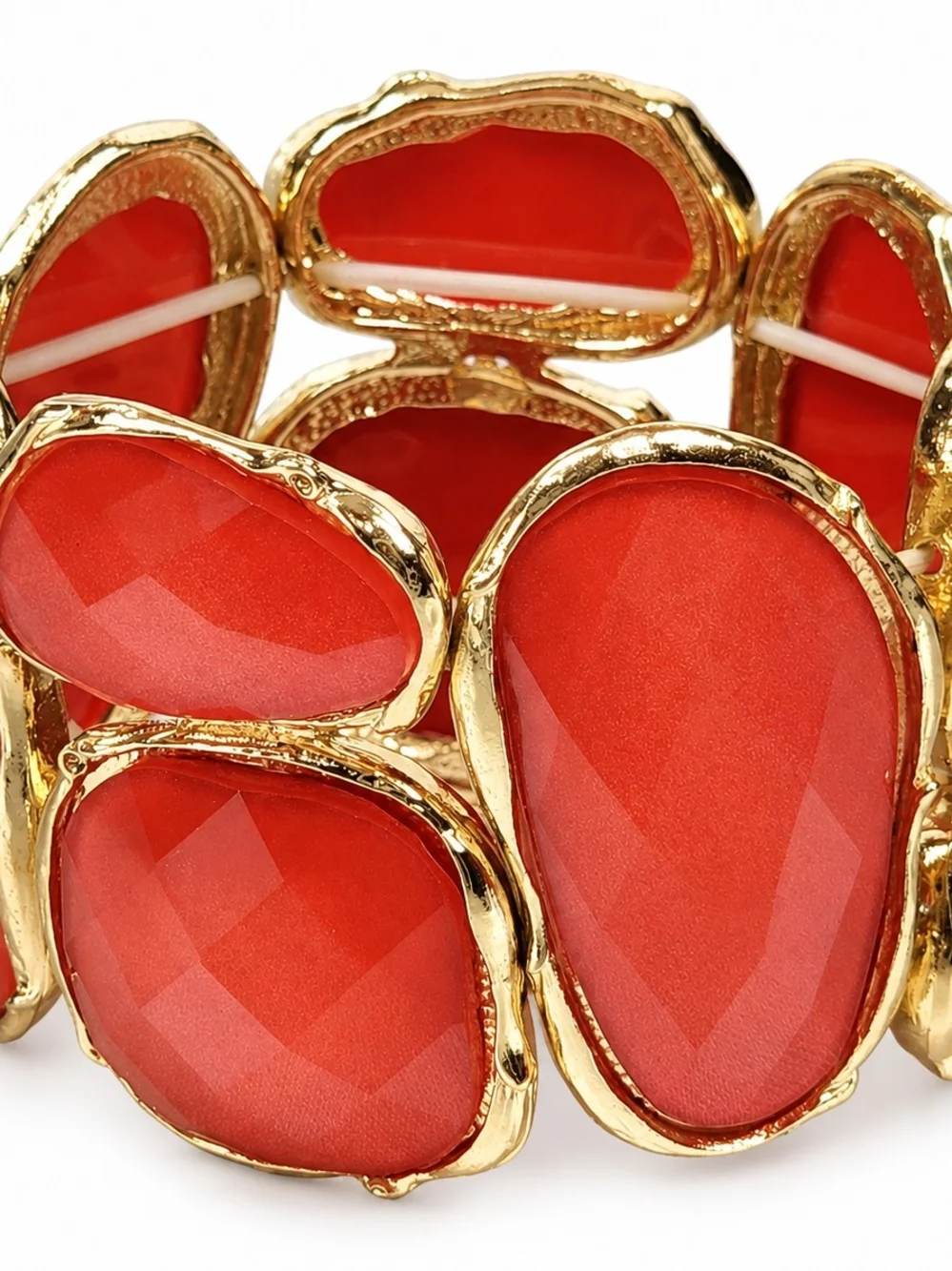 NWOT Gold-Trim Coral Red Stretch Statement Bracelet - Women Jewelry